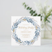 Blue Wreath Rustic kerstfeest Kaart (Staand voorkant)