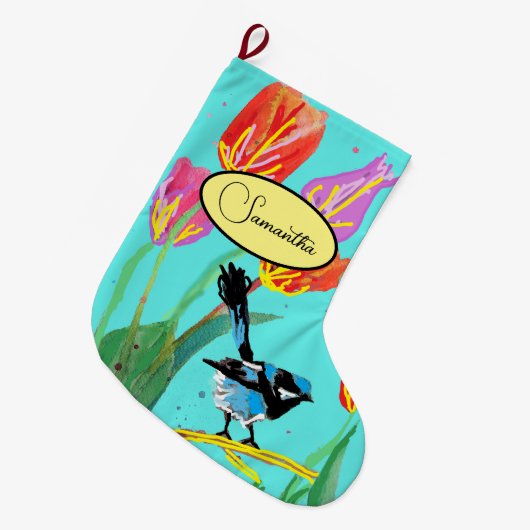 Blue Wren Australian Bird Birds Kerstmis Grote Kerstsok (Voorkant (Hangend))