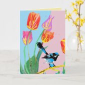 Blue Wren Australian wrens Birds Birthday Card Kaart (Gele Bloem)