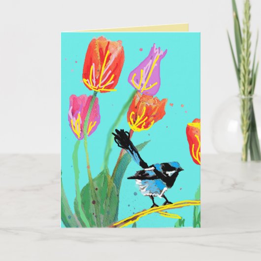 Blue Wren Australian wrens Birds Birthday Card Kaart (Voorkant)