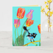 Blue Wren Australian wrens Birds Birthday Card Kaart (Gele Bloem)