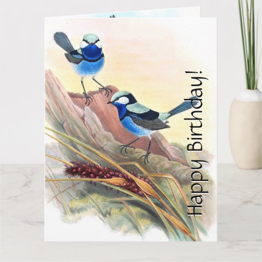 Blue Wren Birds Floral Wildlife Flowers Verjaardag Kaart (Voorkant)