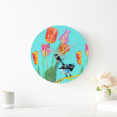 Blue Wren Birds Painted Art Wall klok (Huis)