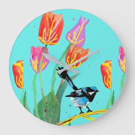 Blue Wren Birds Painted Art Wall klok
