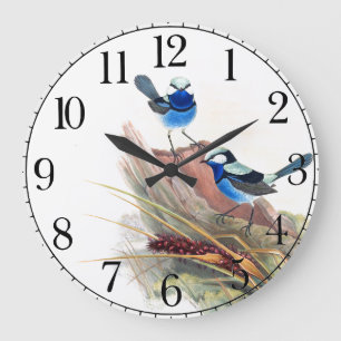 Blue Wren Birds Willife Animals Wall Clock Grote Klok