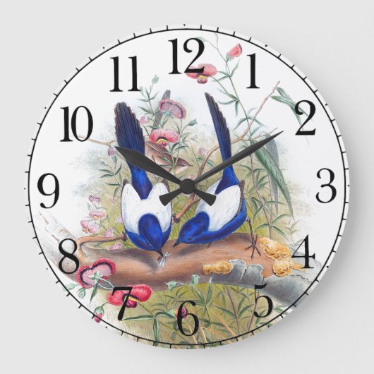 Blue Wren Birds Willife Animals Wall Clock Grote Klok (Voorkant)