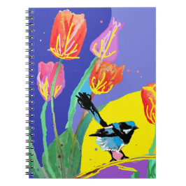 Blue Wren Floral Waterverf Wrens Bird Notitieboek