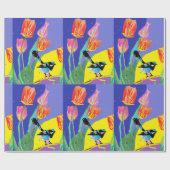 Blue Wren Tulips art flower Waterverf Wrapping Cadeaupapier (Vlak)