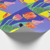 Blue Wren Tulips art flower Waterverf Wrapping Cadeaupapier (Hoek)