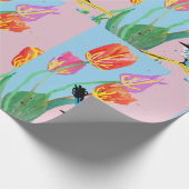 Blue Wren Tulips art flower Waterverf Wrapping Cadeaupapier (Hoek)