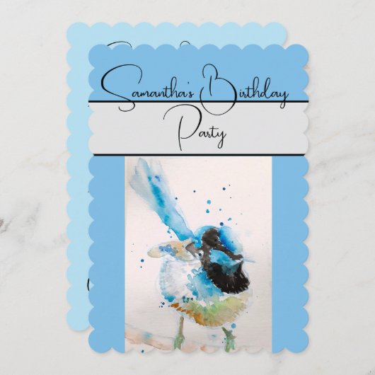 Blue Wren Watercolor Verjaardagsfeestje Uitnodigin Kaart (Voorkant / Achterkant)