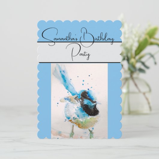 Blue Wren Watercolor Verjaardagsfeestje Uitnodigin Kaart (Staand voorkant)