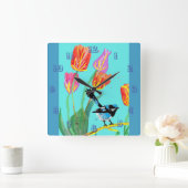 Blue Wren Waterverf Bird Childrens Room Clock Vierkante Klok (Huis)