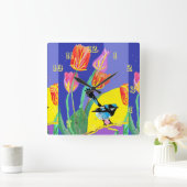 Blue Wren Waterverf Bird Childrens Room Clock Vierkante Klok (Huis)