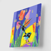 Blue Wren Waterverf Bird Childrens Room Clock Vierkante Klok (Hoek)