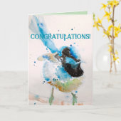 Blue Wren Waterverf Gefeliciteerd Aqua Kaart (Gele Bloem)