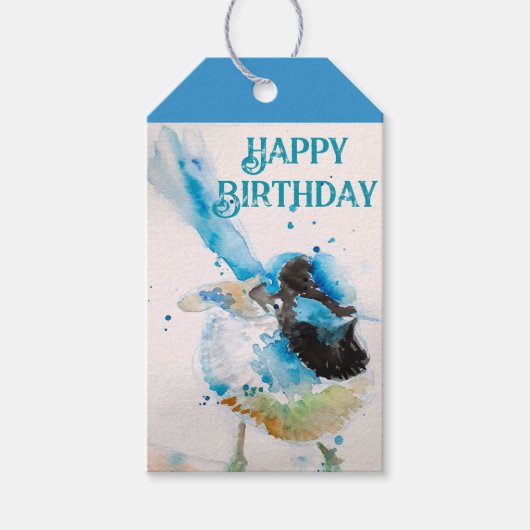 Blue Wren Waterverf Happy Birthday Wrens Aqua Cadeaulabel (Voorkant)