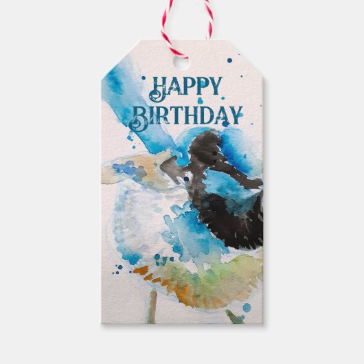 Blue Wren Waterverf Happy Birthday Wrens Aqua Cadeaulabel (Voorkant)