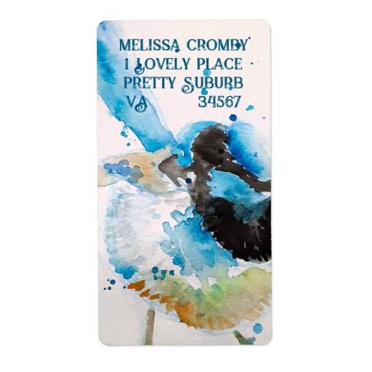 Blue Wren Waterverf Happy Birthday Wrens Aqua Etiket (Voorkant)