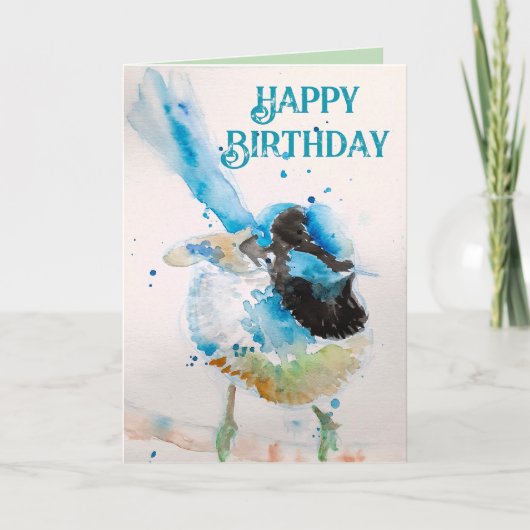 Blue Wren Waterverf Happy Birthday Wrens Aqua Kaart (Voorkant)