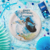 Blue Wren Waterverf Happy Birthday Wrens Aqua Papieren Bordje (Feest)