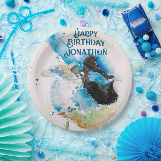 Blue Wren Waterverf Happy Birthday Wrens Aqua Papieren Bordje (Feest)