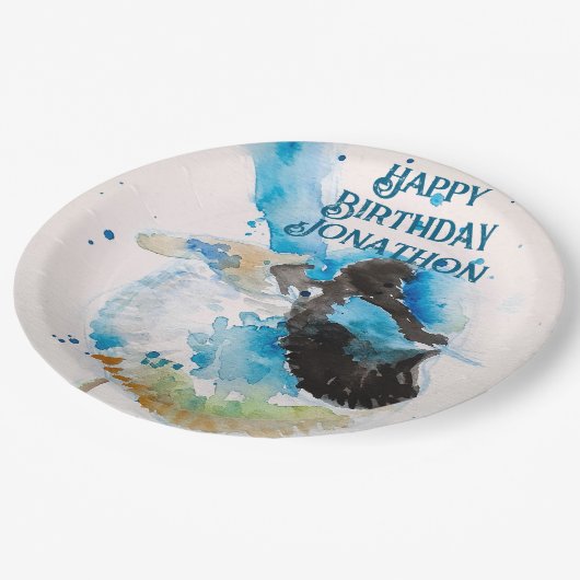 Blue Wren Waterverf Happy Birthday Wrens Aqua Papieren Bordje (Gekanteld)