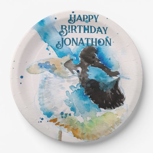 Blue Wren Waterverf Happy Birthday Wrens Aqua Papieren Bordje (Voorkant)