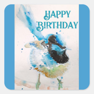 Blue Wren Waterverf Happy Birthday Wrens Aqua Vierkante Sticker
