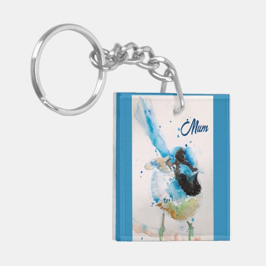 Blue Wren Wrens Aquarel Baby Blauw Australisch Sleutelhanger (Voorkant Links)