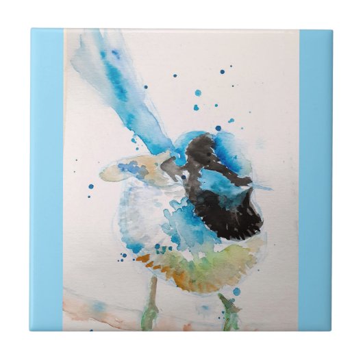 Blue Wren Wrens Aquarel Baby Blauw Australisch Tegeltje (Voorkant)