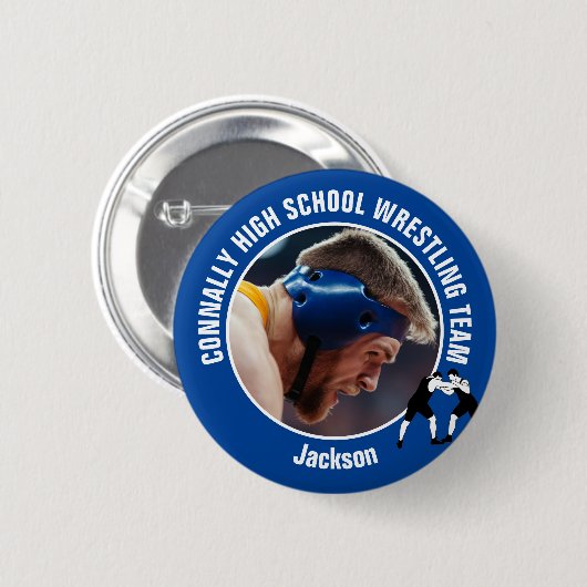 Blue Wrestling Team Photo High School Wrestler Ronde Button 5,7 Cm (Voorkant /achterkant)