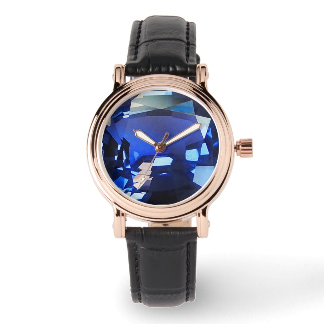 Blue Wrist Watch, Sapphire Gemstone Watch Horloge (Voorkant)