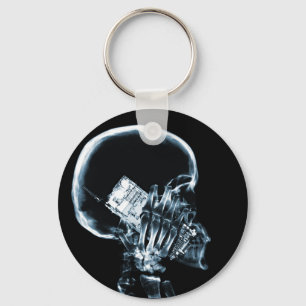 Blue X-Ray Skeleton Skull op mobiele telefoon Sleutelhanger