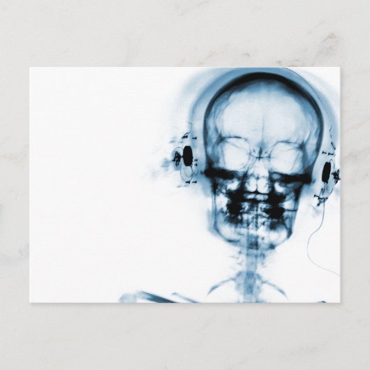 Blue X-Ray Vision Music Skeleton Skull Briefkaart (Voorkant)