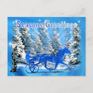 Blue Xmas Harness Horse Feestdagenkaart