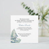 Blue Yacht begrafenisaankondiging Kaart (Staand voorkant)