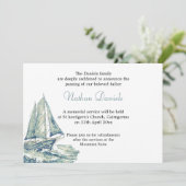 Blue Yacht begrafenisaankondiging Kaart (Staand voorkant)