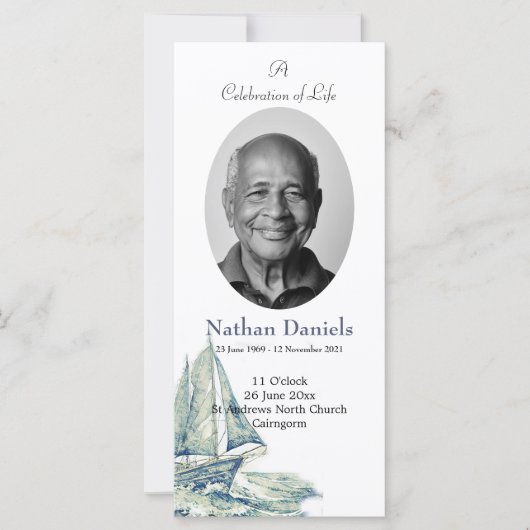 Blue Yacht Celebration of Life Kaart (Voorkant)