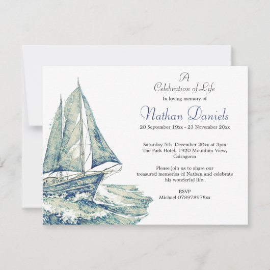 Blue Yacht Celebration of Life Kaart (Voorkant)