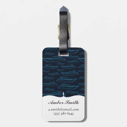 Blue Yacht Pattern Bagagelabel (Achterkant verticaal)