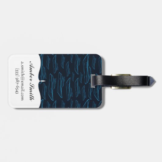Blue Yacht Pattern Bagagelabel (Achterkant horizontaal)
