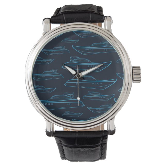 Blue Yacht Pattern Horloge (Voorkant)