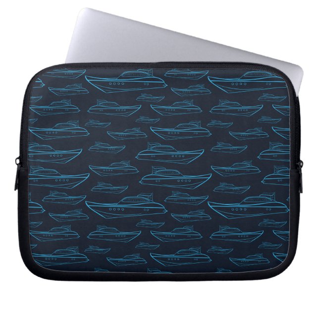 Blue Yacht Pattern Laptop Sleeve (Voorkant)