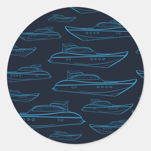 Blue Yacht Pattern Ronde Sticker (Voorkant)