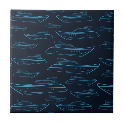 Blue Yacht Pattern Tegeltje (Voorkant)