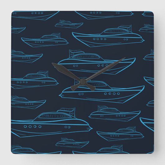 Blue Yacht Pattern Vierkante Klok (Voorkant)
