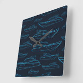 Blue Yacht Pattern Vierkante Klok (Hoek)