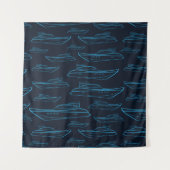 Blue Yacht Pattern Wandkleed (Voorkant (horizontaal))