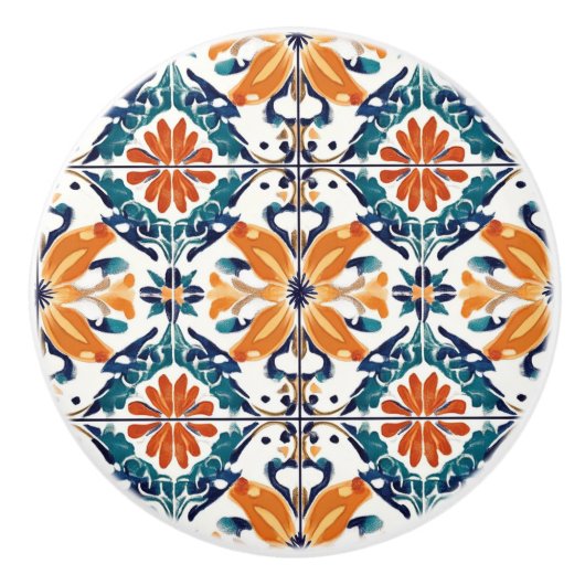 Blue Yellow and Orange Pattern  Keramische Knop (Voorkant)